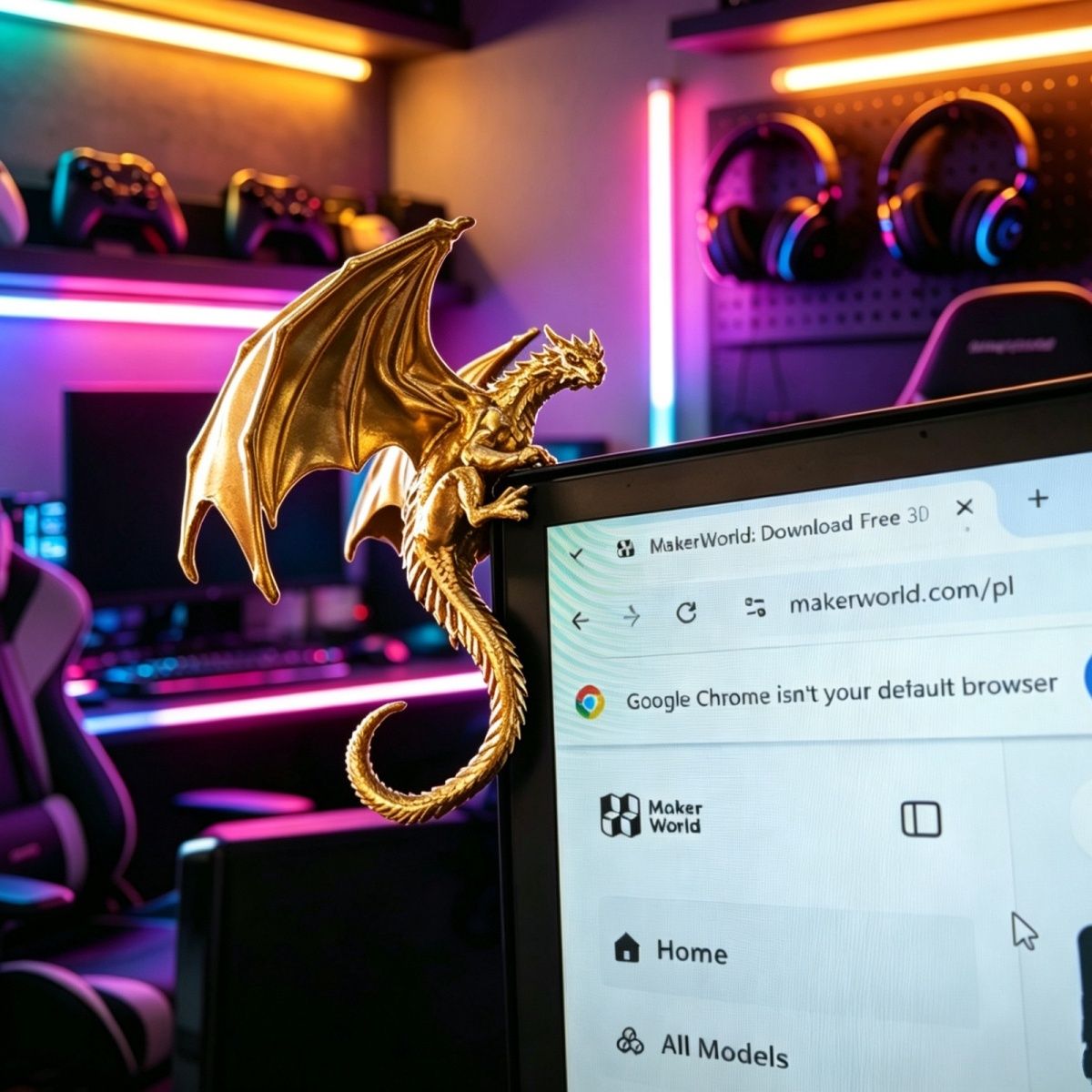 Esports Gaming Setup - تمثال تنين أنيق مستلقٍ لتزيين الشاشة،